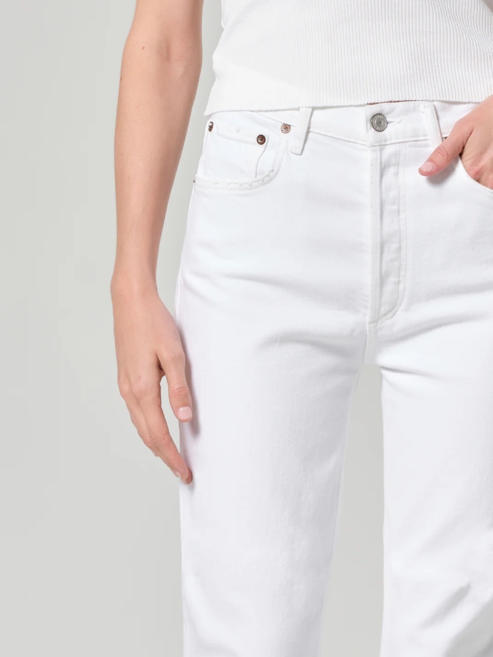 NWT AGOLDE Riley High Rise Straight Crop Jeans White Whip Size 28